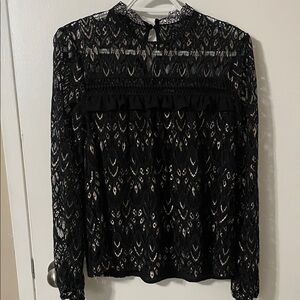 Blue Rain Black & Gold Colour Lace Blouse Size Small